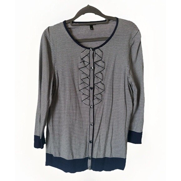Talbots Collection Cardigan Womens Large Blue Pin Stripe Lightweight - Picture 1 of 8
